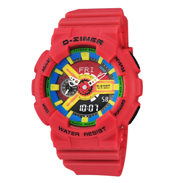JAM TANGAN PRIA KEREN DZINER 8288 ORIGINAL MERAH KOMBINASI - Merah Kombinasi