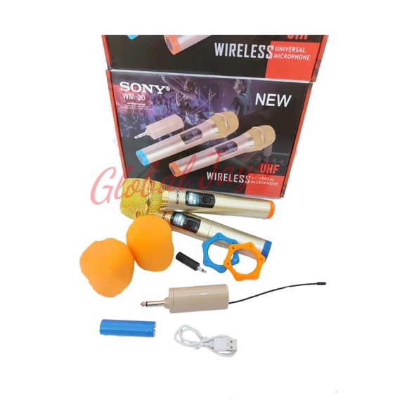 mic wireless sony WM20 mic sony WM 20 mic tanpa kabel double mic handle sony lengkap free busa dan r