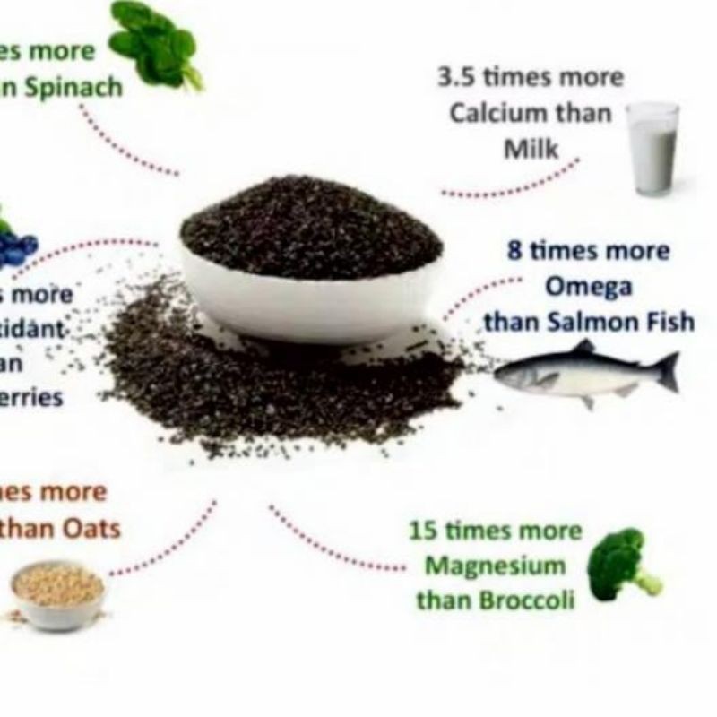 

CHIA SHEED/BLACK CHIA SHEED MEXIAN ORIGINAL KEMASAN PRAKTIS CHIA SHEED ORGANIK 100GRAM