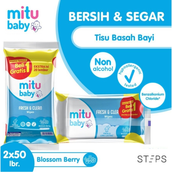 Paseo Baby Tissue Basah Chamomile / Promo (Buy 1 Get 1 FREE)  50 Sheets x 2 Packs