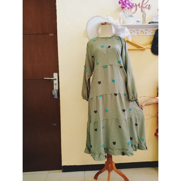 midi dress crinkle pom-pom love SALE rijek sedikit