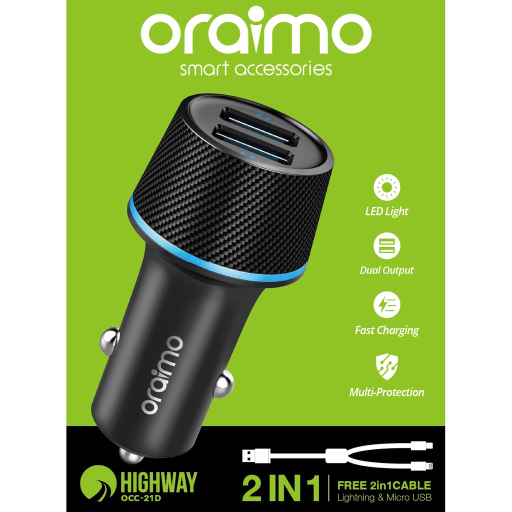 Jual ORAIMO CAR CHARGER DUAL USB ULTRA COMPACT OCC-21D | Shopee Indonesia