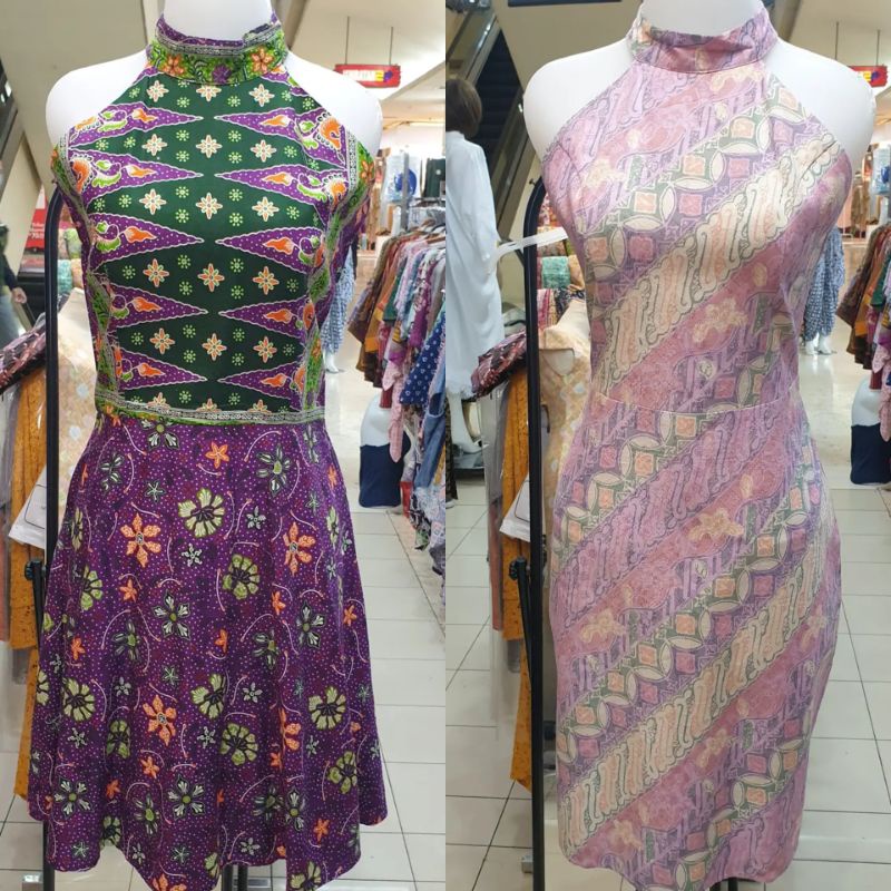 Dress batik Halter Neck/batik wanita moderen/dress wanita+dobi katun