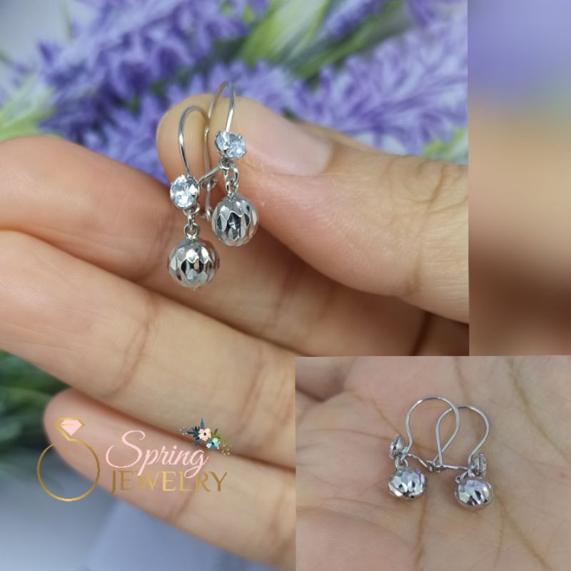 Anting Perak Anak Kait Gantungan Bulat Silver 925 Lapis Emas Putih