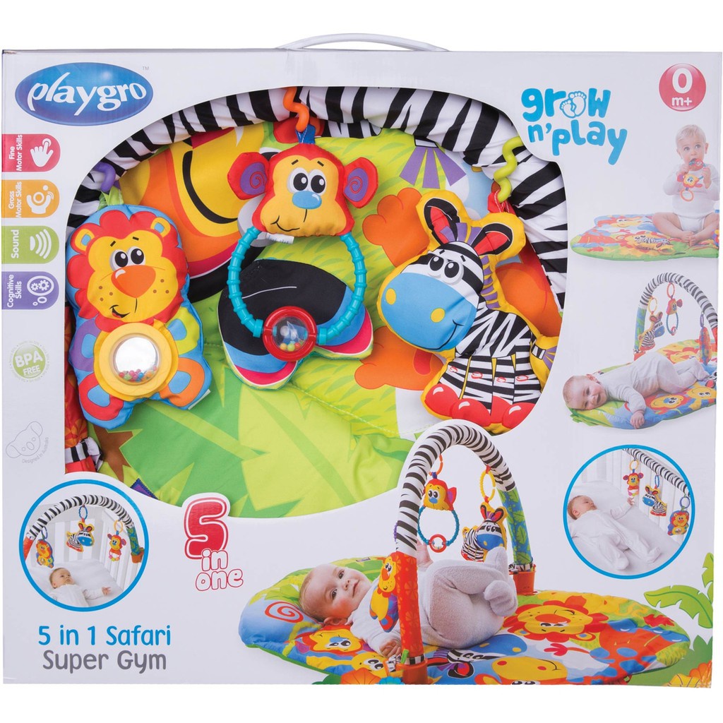 Playgro Baby 5 in 1 Safari Super Gym - Matras Bermain Anak Bayi 0m+