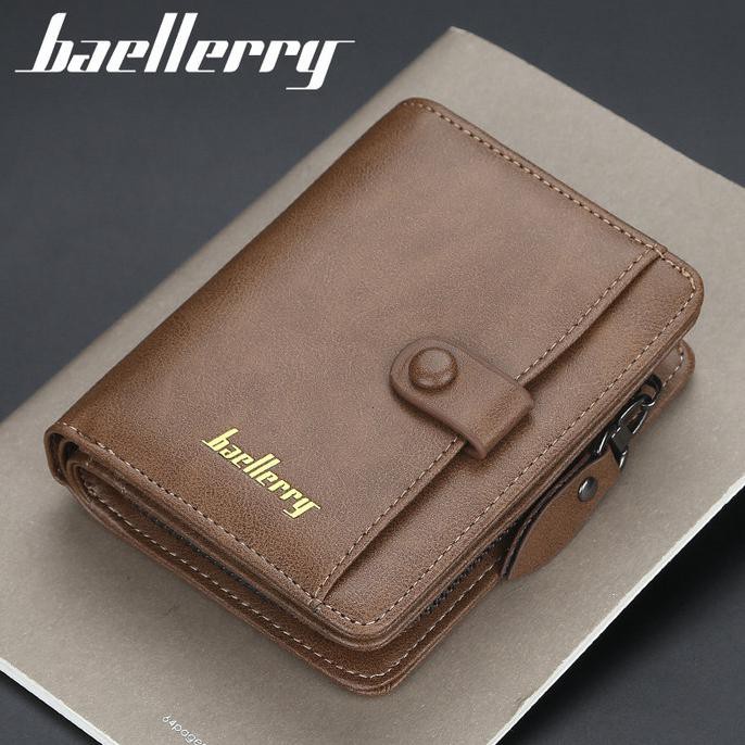 -SIAP KIRIM- DOMPET PENDEK TEBAL LIPAT KULIT PRIA NEW BAELLERRY WALLET D9153 - COKELAT MUDA
