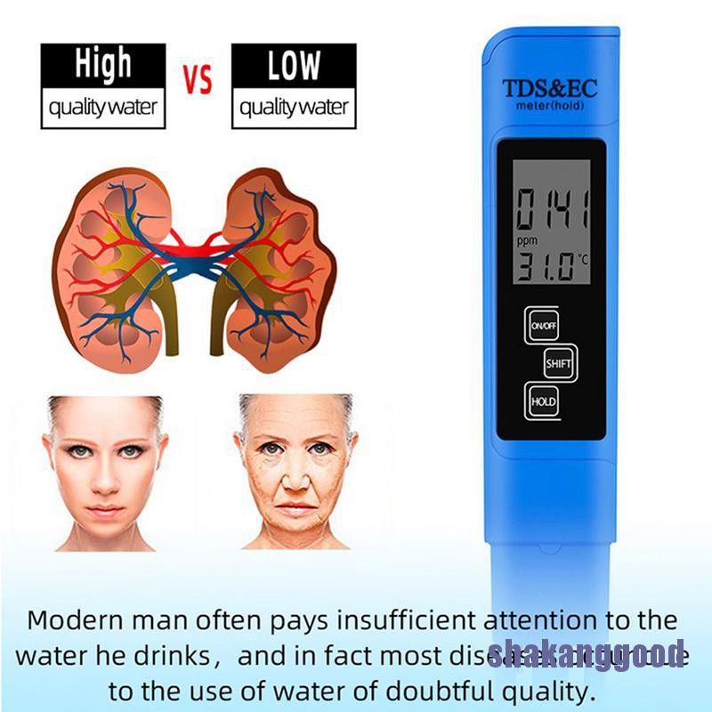 3in1 Pena PPM Tester Kemurnian Air Digital LCD TDS EC Portabel