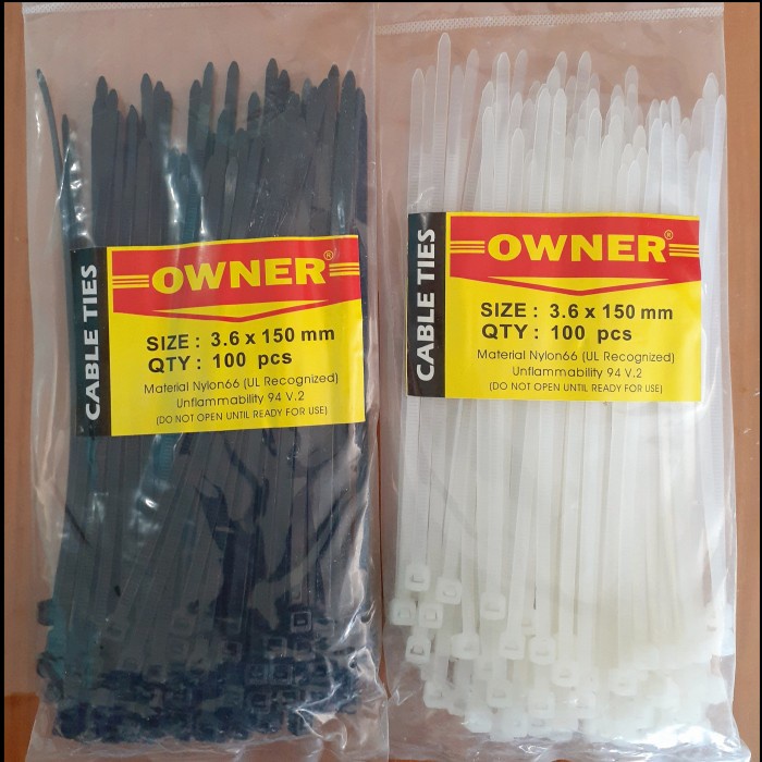 100 PCS Kabel Ties Putih / Hitam 3.6 x 150 mm 3.6 X150MM 3.6 X 200MM 3.6 X 250MM OWNER  Putih HITAM