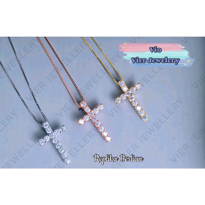 Kalung Liontin Salib (Vier) Replika Berlian Lapis Emas (High Quality)