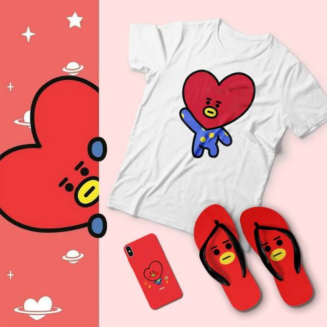  Bt21  gift set kaos dan sandal  tata chimmy cooky van mang 