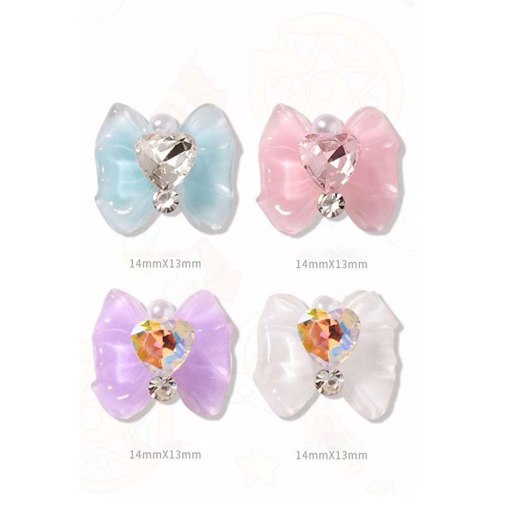 AUGUSTINA Agustina Dekorasi Nail Art 5 Pcs Merek Mewah 3D Resin Hati Berlian Imitasi Busur Kuku Pesona