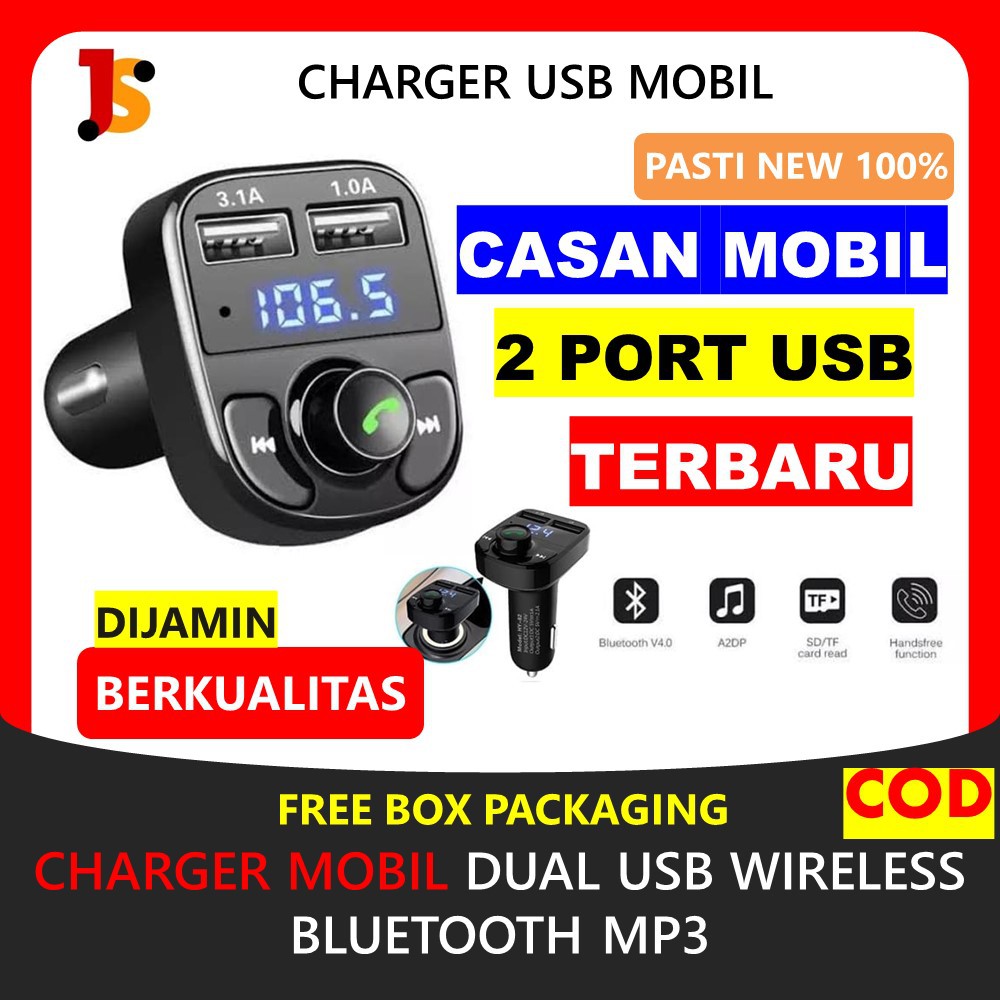 CHARGER MOBIL CAR CHARGER CASAN MOBIL USB BLUETOOTH CAS MOBIL 2 PORT TRANSMITTER ADAPTER MP3 JS133