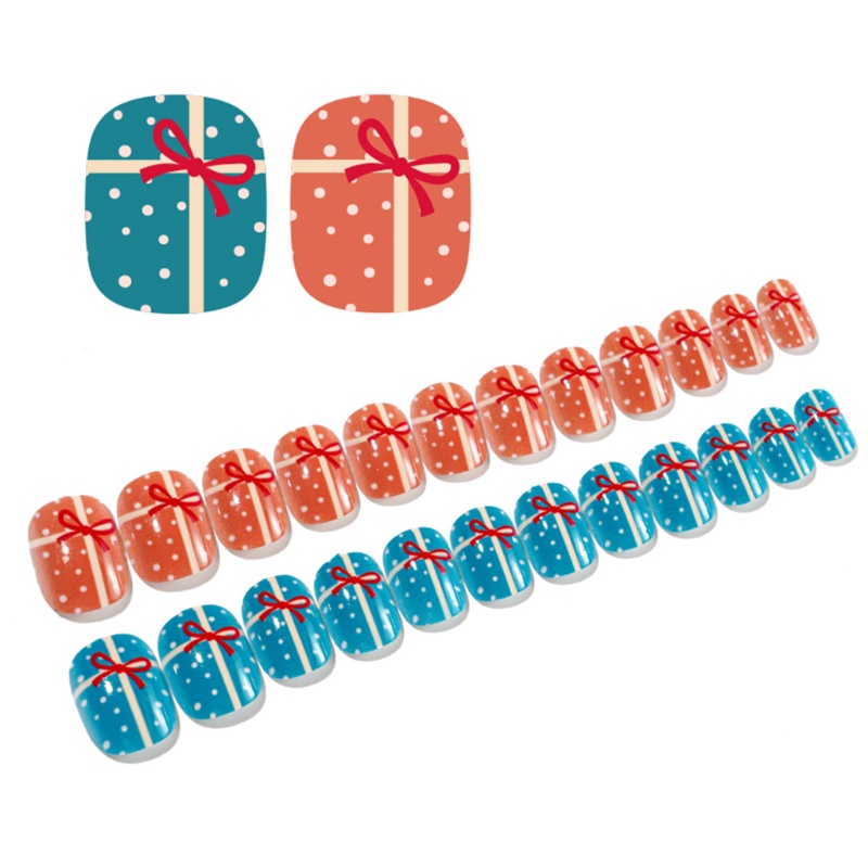 Siy 24pcs Kuku Palsu Pendek Full Cover Motif Natal Untuk Dewasa