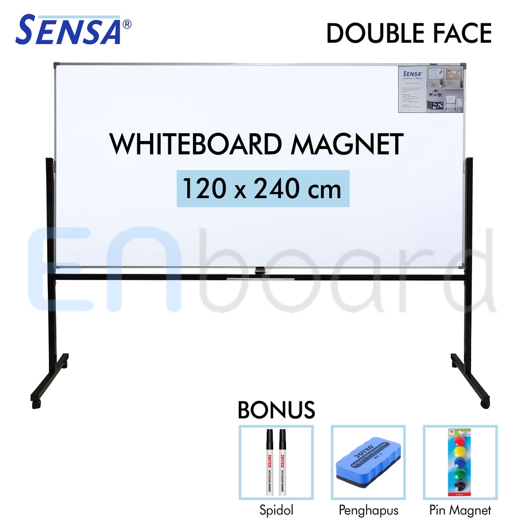 papan tulis whiteboard   white board standing magnet double face sensa 120 x 240 cm