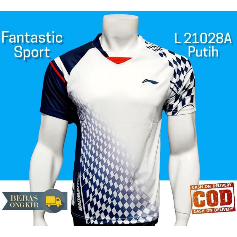 [COD] BAJU BADMINTON LINING PRIA IMPORT | BAJU BADMINTON L 21028A PUTIH| KAOS BAJU BULUTANGKIS BULU 