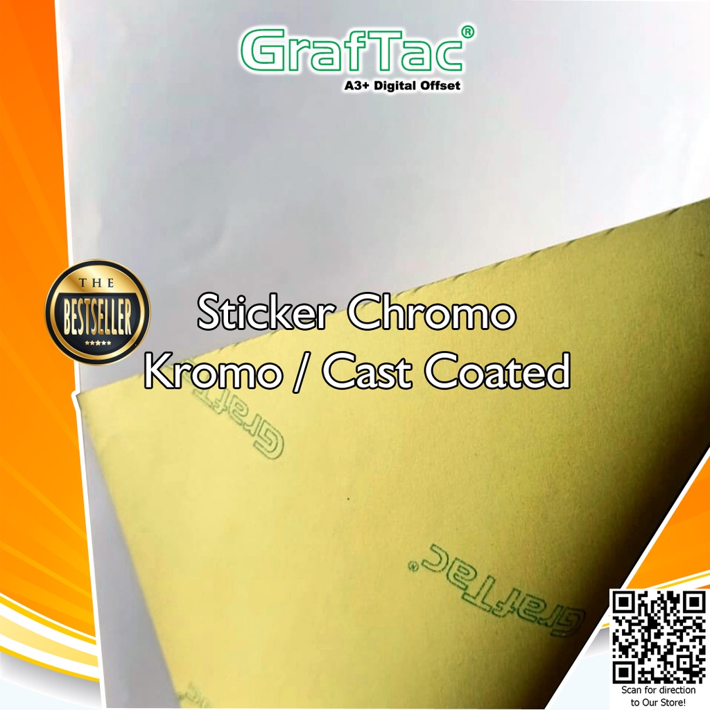 Graftac Stiker Kromo Bontak Sticker Cast Coated Chromo Mirrorkote Self Adhesive Digital Print A3+ Pack isi 250 lembar