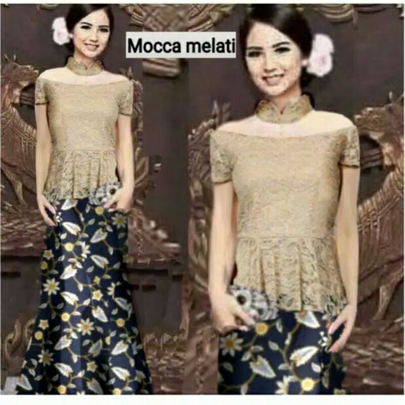 SETELAN KEBAYA BATIK LENGAN PENDEK LIDYA BAHAN ADEM TEBAL MEWAH BROKAT