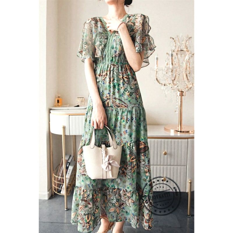 12343 Baju Maxi dress gaun pesta hijau Korea style wanita import baju Maxi dress gaun pesta kondanga