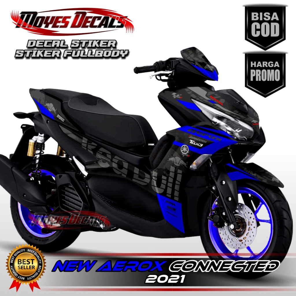 Decal Stiker New AEROX Tahun 2022 Redbul Warna Hitam Biru