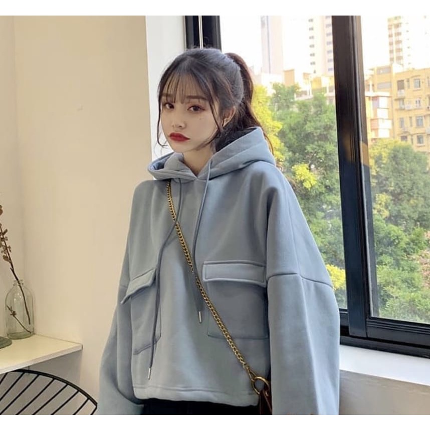 Seyol Pocket Hoodie Korean Style | Sweater Hoodie Wanita Oversize | Sweatshirt Pakaian Wanita Oversize Korean