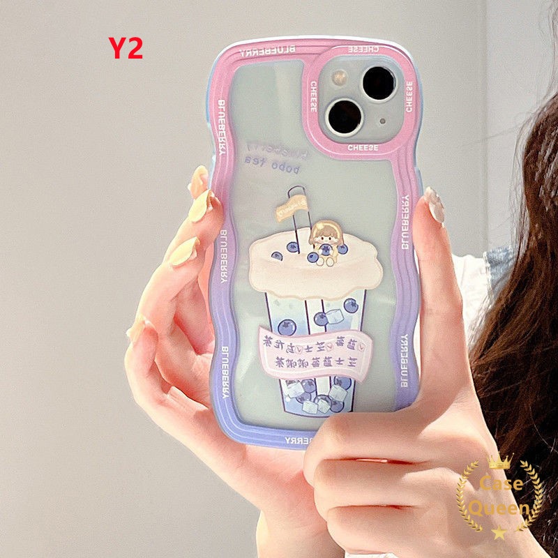 Casing VIVO Y36 Y02 Y15 Y12i Y21 Y21A Y33s Y21s Y12 Y20 Y21T Y33T Y20s G Y11s T1X Y11 Y12s Y20G Y12A Pink Milk Tea Fresh Sparkling Water Wave Frame Shockproof Bumper Soft Cover