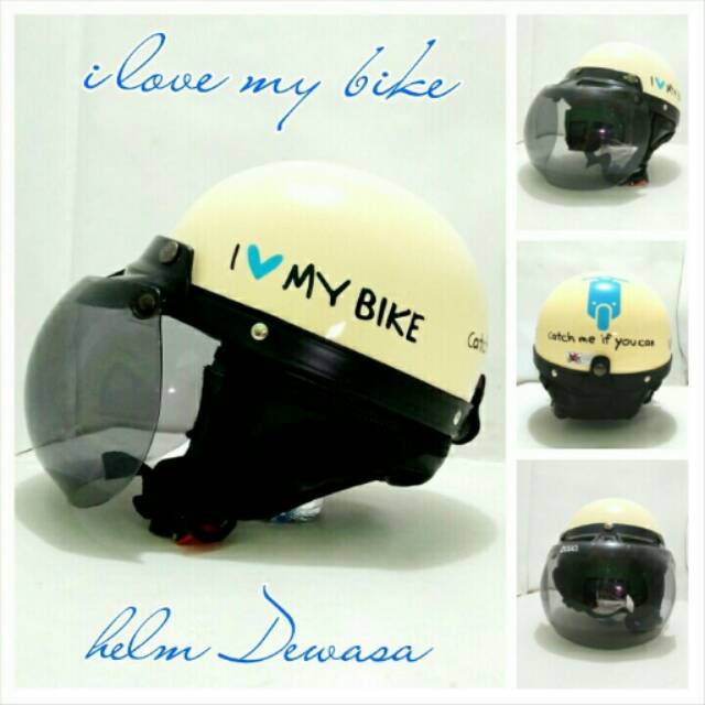 Helm Bogo Retro Chip Vespa I Love My Bike Krem Glosy