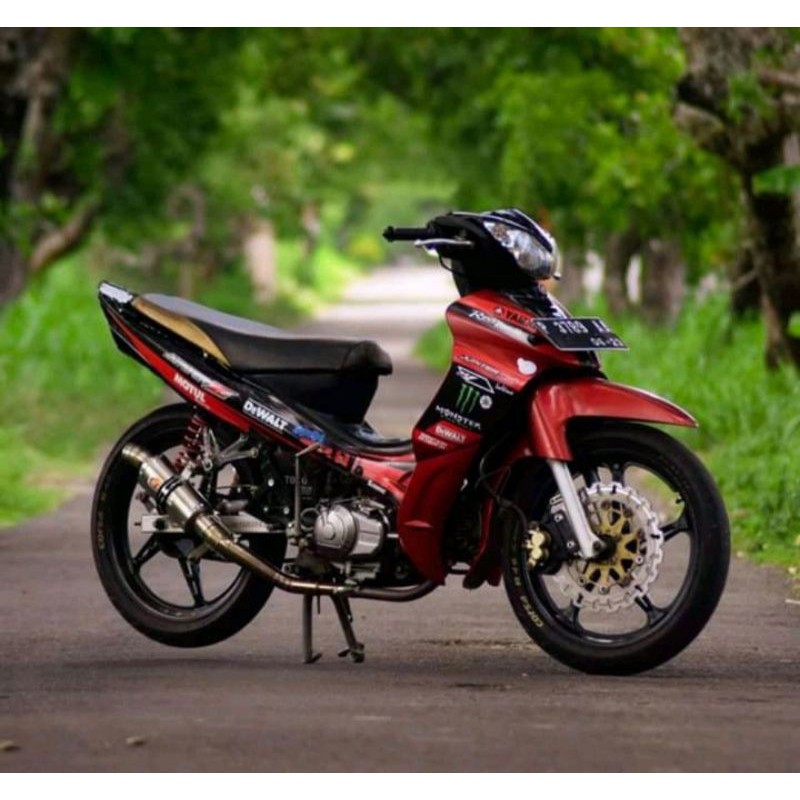 Striping sticker lis motor variasi yamaha jupiter z burhan 2005-2009 "MONSTER" merah-hjau-htam-biru