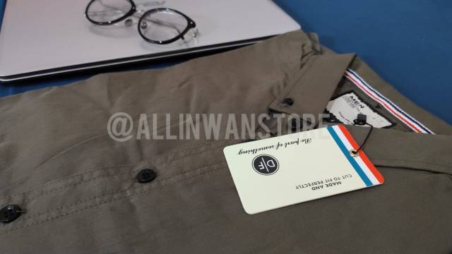 KEMEJA POLOS DE FARIZ HIJAU ARMY ORIGINAL 100% (KEMEJA CASUAL)