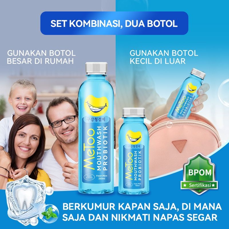 READY KEMASAN BARU [BPOM] 100ml 250ml 12ml MeToo Mouthwash Fresh Mint / Obat Kumur Probiotik / Nafas segar / Pemutih gigi