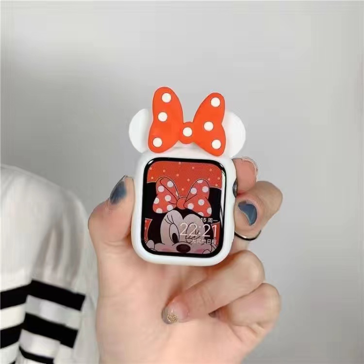 Bumper Penutup Silikon Lembut Kartun minnie Untuk Apple Watch SE 7 6 5 4 3 2 1 41mm 45mm 44mm 40mm 38mm 42mm Case Pelindung Kartun Lucu Untuk Aksesoris iWatch