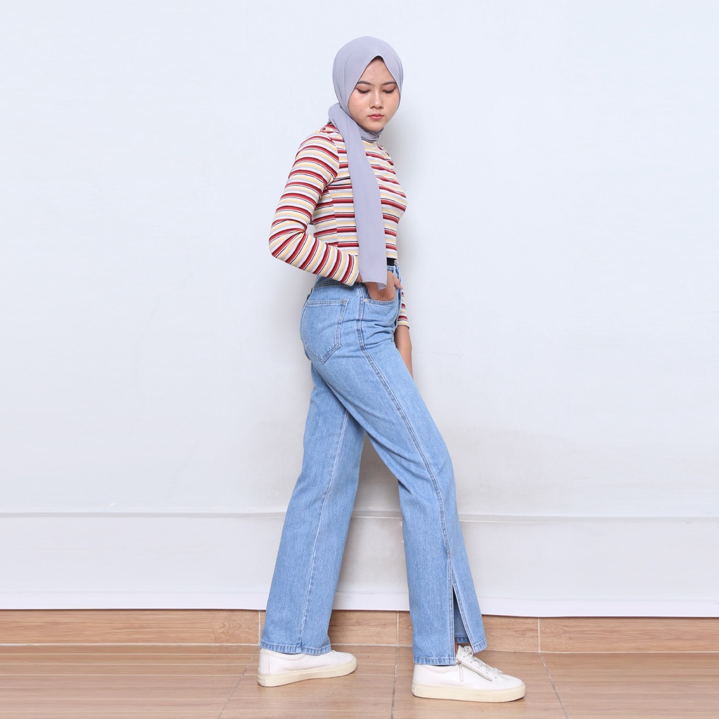 Celana Straight Jeans highwaist loose jeans Wanita Melsy-KULOT JEANS BOYFRIEND VIRAL