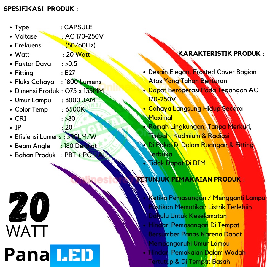 Bohlam Lampu LED - Lampu LED - Bohlam LED - Panaled 20W - Lampu LED Panaled 20 Watt Garansi 1 Tahun