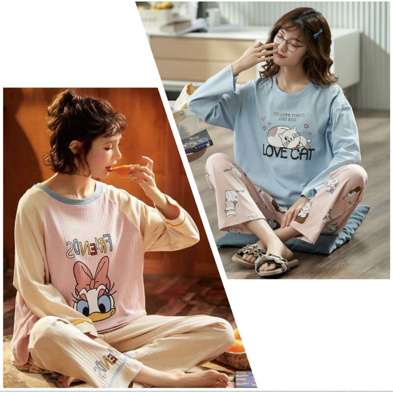 PIYAMA PP Disneyland / Piyama Oversize Bahan Kaos Lengan Panjang Baju Tidur Wanita