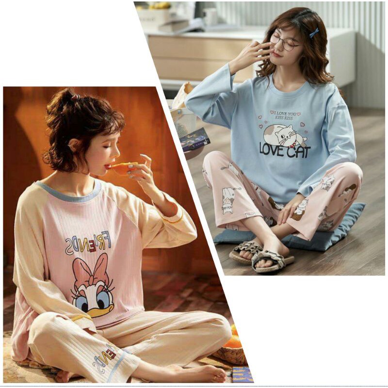 PIYAMA PP Disneyland / Piyama Oversize Bahan Kaos Lengan Panjang Baju Tidur Wanita