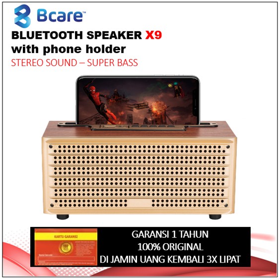 Bcare Bluetooth Speaker With Phone Holder X9 - Wooden Speaker Aldrich