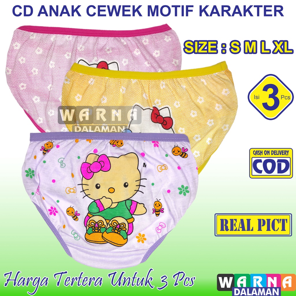 3 Pcs Celana Dalam Anak Cewek Gambar Karakter di Belakang | WARNA DALAMAN