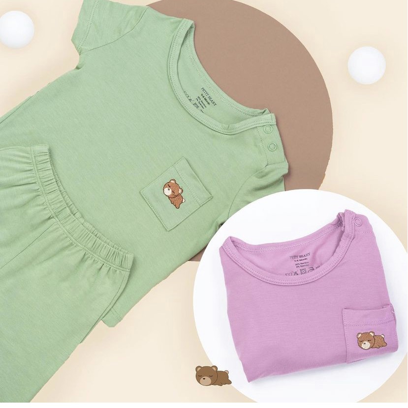 Petit Beary Bamboo Basic Tee + Shorts Set - Baju Santai Rumah Anak Bayi Celana Pendek Bambu Halus