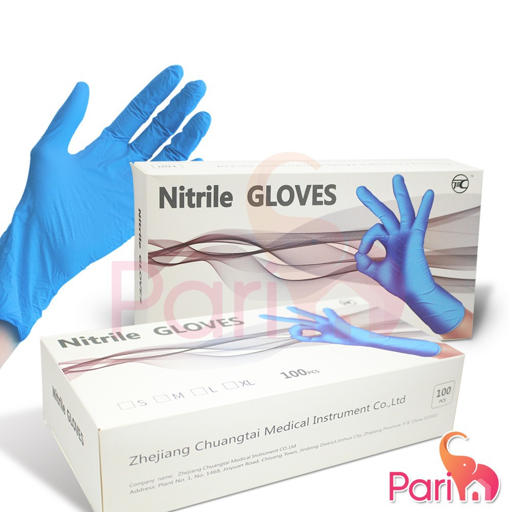 Sarung Tangan 100% Medis / Sarung Tangan Nitrile Synthetic Gloves Isi 100pcs / 3 Size / S-M-L