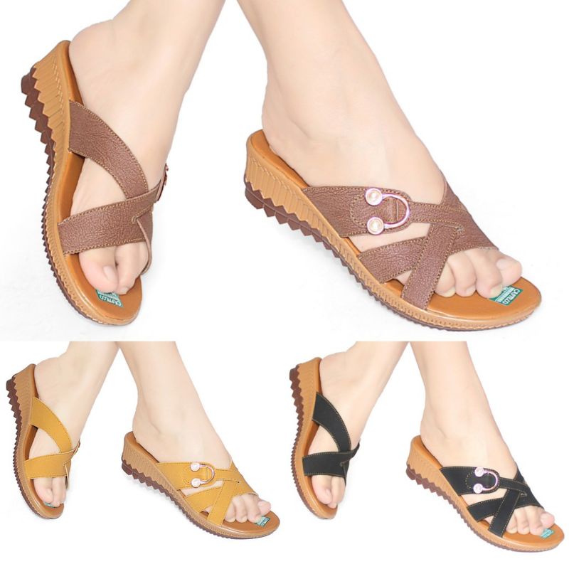 Sendal Wanita Slop Murah Sendal Wanita Wedges HD17