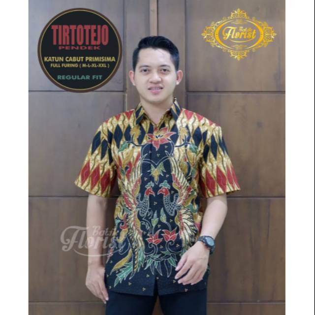 Batik Solo TIRTOTEJO PENDEK Kemeja Pria Katun Cabut Sragenan Full Furing