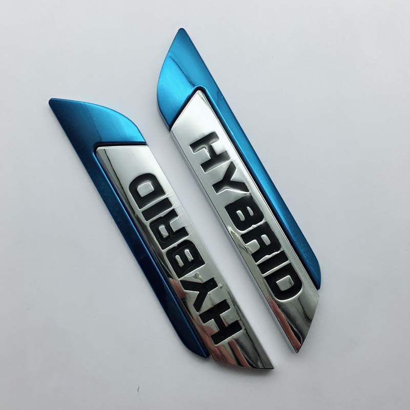 2pcs Stiker Emblem Logo HYBRID 3D Bahan Metal Untuk Fender Body Mobil SUV