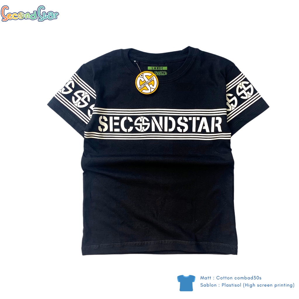 Secondstar baju anak laki laki / perempuan / unisex Kaos oblong 1 - 8 tahun warna hitam