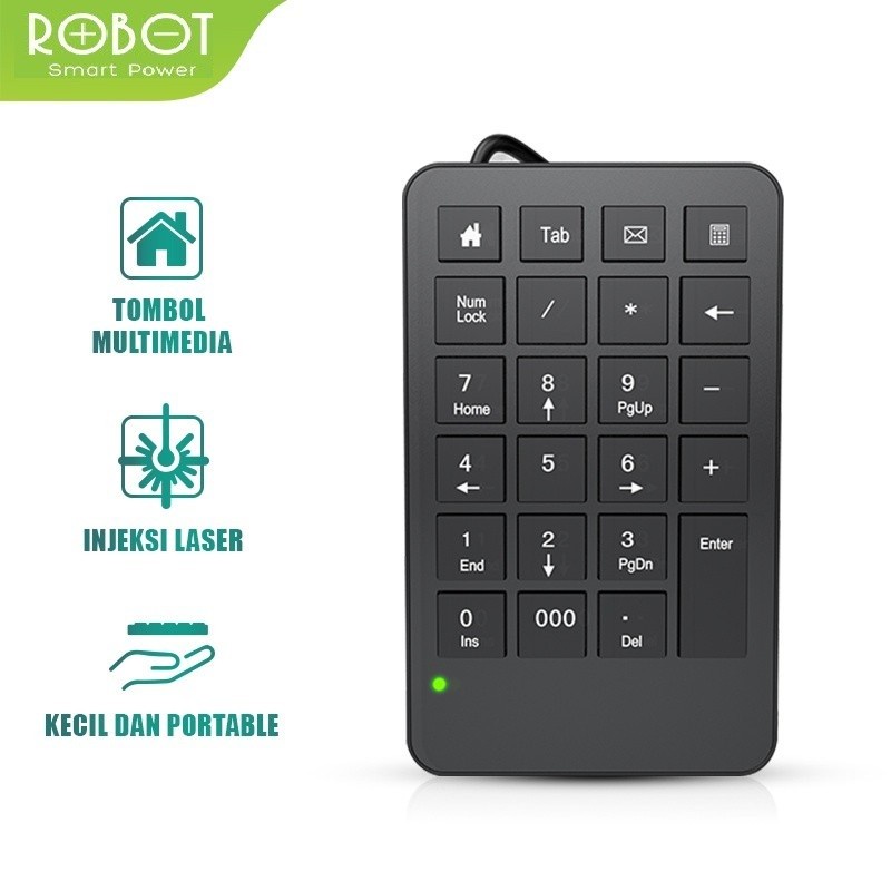 Robot RK01 Wired Numeric Keypad Black Keyboard Numeric Multifungsi