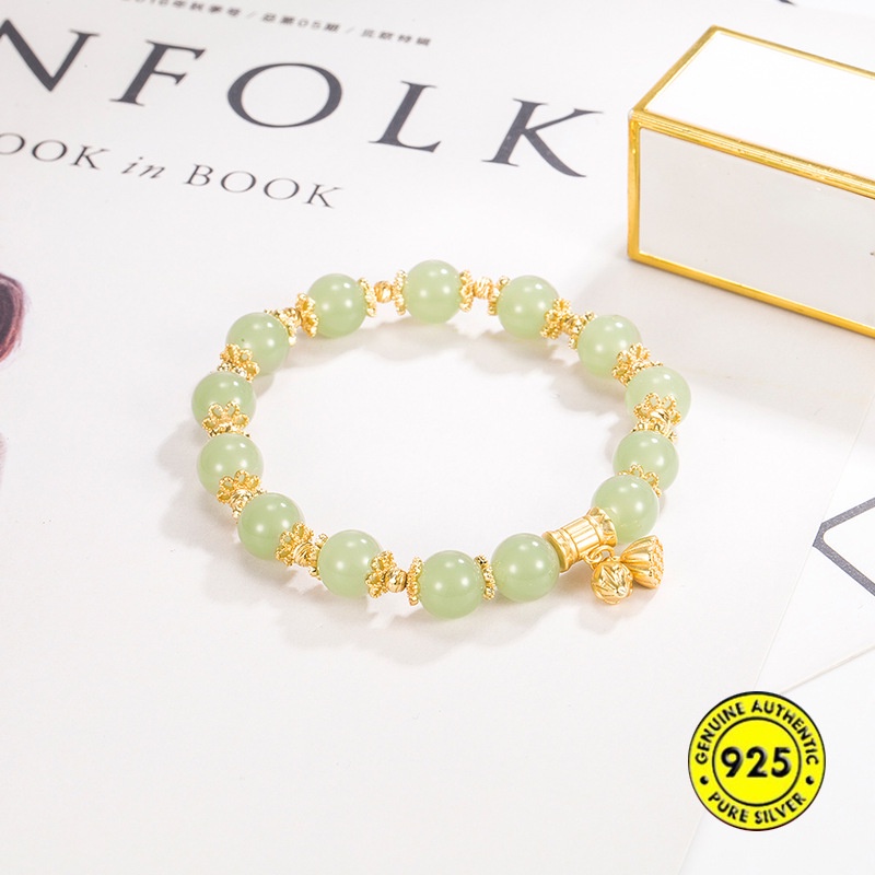 Gelang Tangan Manik-Manik Batu Jade / Lotus Lapis Emas 18K Anti Air Untuk Wanita