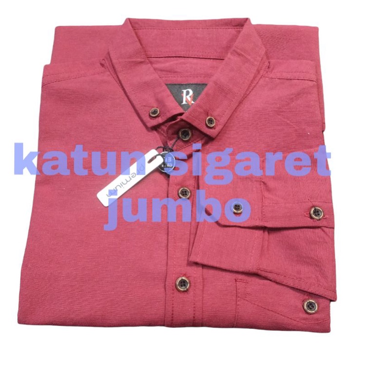 kemeja pria lengan panjang katun sigaret merah jumbo