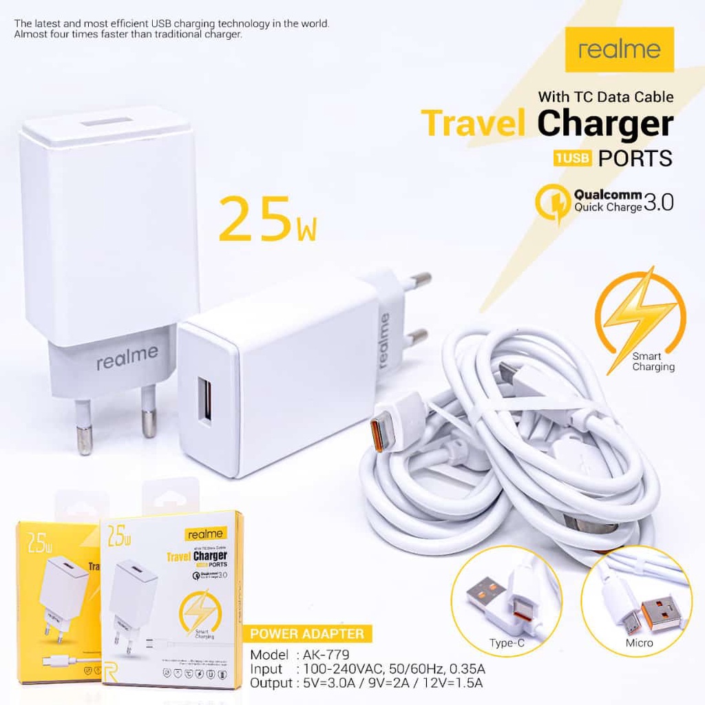 Travel Charger Realme Ak-778 25 W Fast Charging Micro &amp; Type C