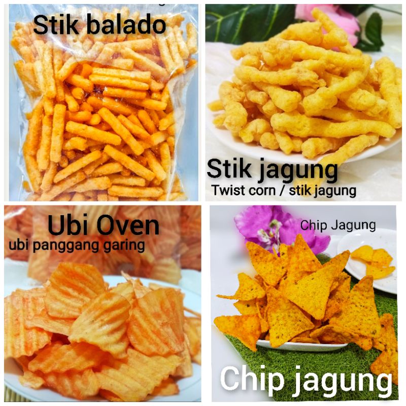 

stick jagung bakar 500g / ubi oven balado / tortila chip / twistcorn wangi dan rapuh