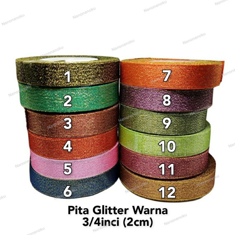 Pita Glitter Warna 3/4 inch (2cm) Hampers Souvenir Kado Buket