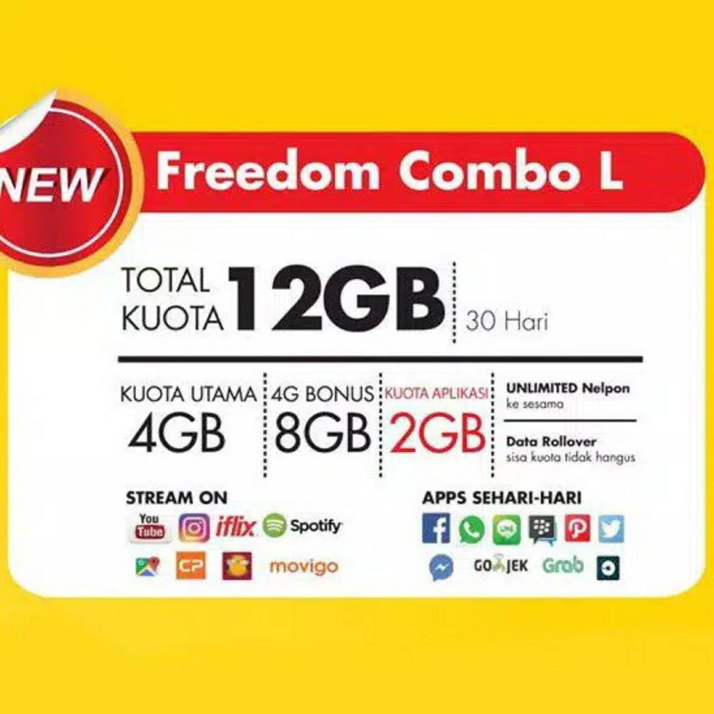Paket Data Kuota Internet Indosat Freedom Combo L 12gb 4 Gb 8 Gb 4g Shopee Indonesia