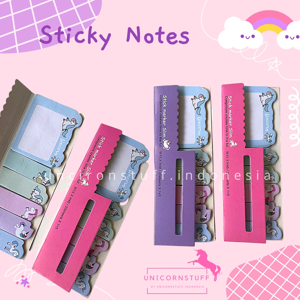 Sticky Notes Unicorn Sekolah Pembatas Buku Karakter Lucu Memo Post Pad Pembatas Buku